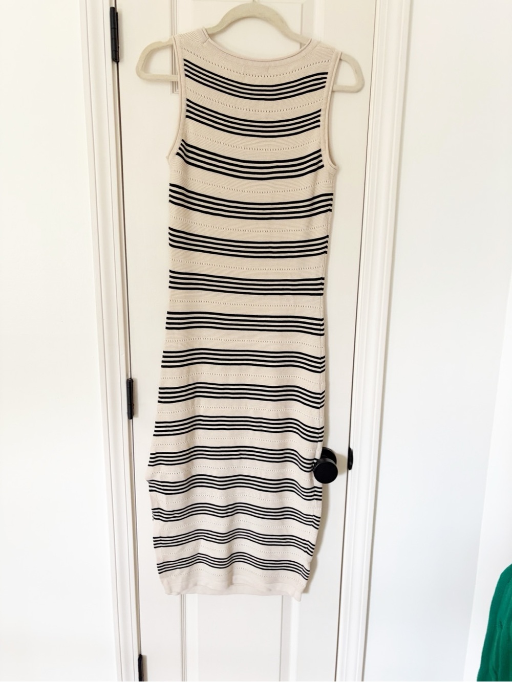 Small pretty garden Sleeveless Cream and Black Striped Midi Dress with Side slit - Picture 7 of 8